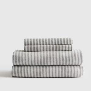 European Linen King Sheet Set in Grey/white Stripe