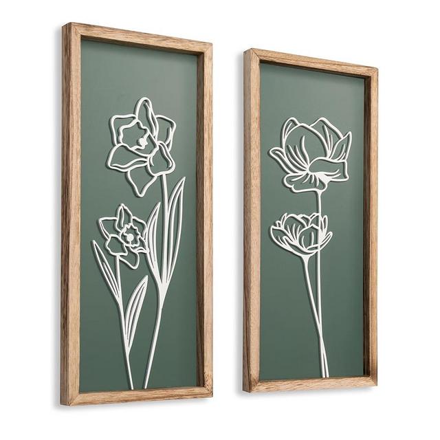 3D Floral Green Wall Art (Set of 2) Lightweight, Wooden Ready-to-Hang Boho Framed Wall Art for Bathroom, Bedroom, Living Room or Office - Premium Sage Green Farmhouse Wall Art - Gift-Boxed
