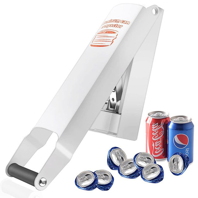 Chambridge Aluminum Can Compactor， 16 oz. Metal Can Crusher， Heavy-Duty Wall-Mounted Smasher for Aluminum Seltzer, Soda, Beer Cans and Bottles for Recycling - White