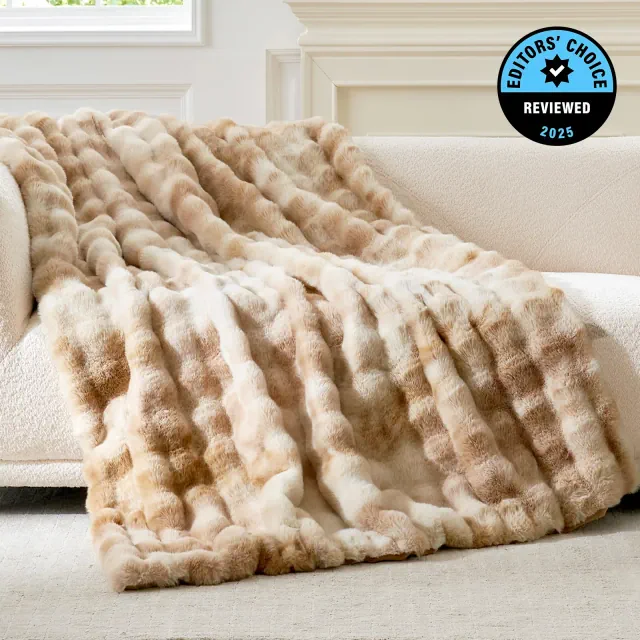 Cozy Bliss Bubble Faux Fur Throw Blanket, Plush Soft Decorative Throw for Sofa and Bed, Tie-dye Beige, Throw