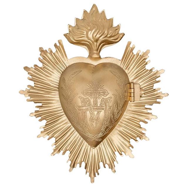 The Queen of Crowns Sacred Heart, Metal Heart Milagro, Gold Heart Box, Ex Voto