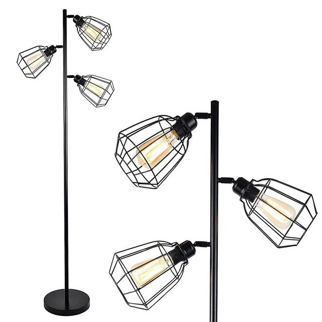 LEONLITE 65inch Track Tree Floor Lamp, 3-Head Torchiere Lamp Fixture, 3 Bulbs Included, Rustic Floor Lamp Industrial Style