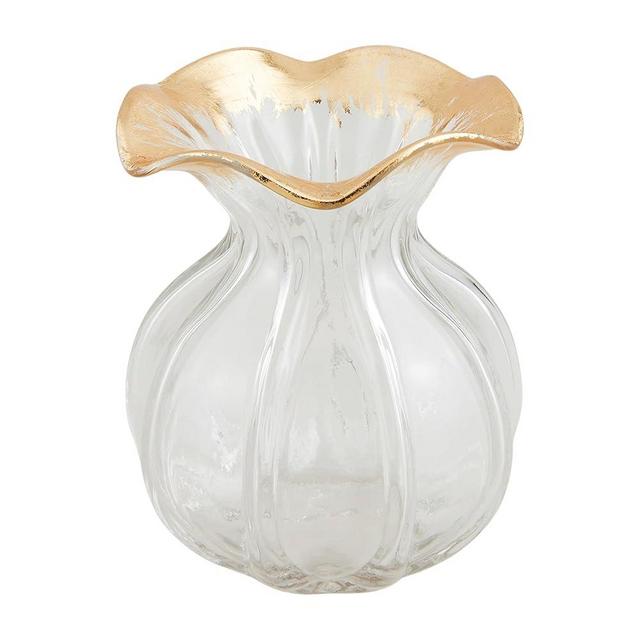 Mud Pie Ruffled Gold Glass Vase, Small, 5 1/2" x 5" Dia