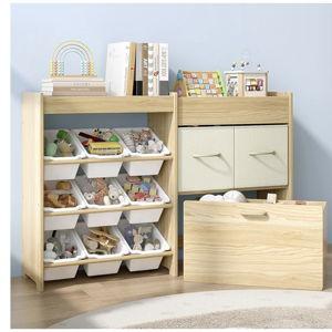 EXPERLAM Toy Storage Organizer for Kids, 9-Bin Toy Organizer with 2-Drawers, Movable Toy Chest and Top Rack, Multifunctional Kids Bookshelf and Toy Storage for Playroom, Bedroom, Nursery, White