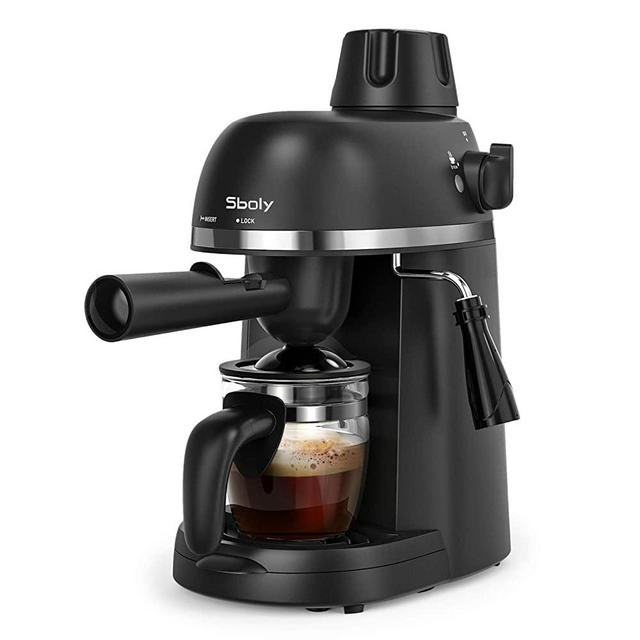 Sboly Espresso Machine with Milk Frother, 1-4 Cup Expresso Coffee Maker Latte Cappuccino Machine, Carafe included