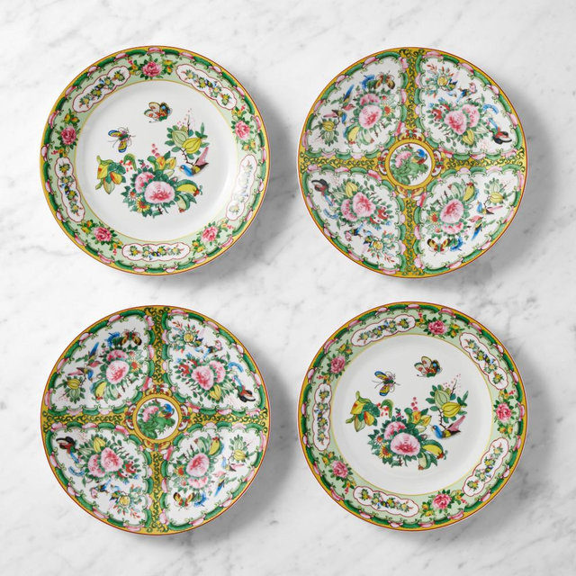 Famille Rose Salad Plates, Set of 4, Mixed Green