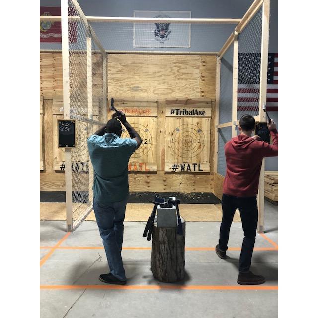Connor and Alonza facing off with axe throwing!