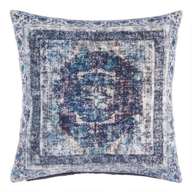Indigo Distressed Persian Rug Print Throw Pillow