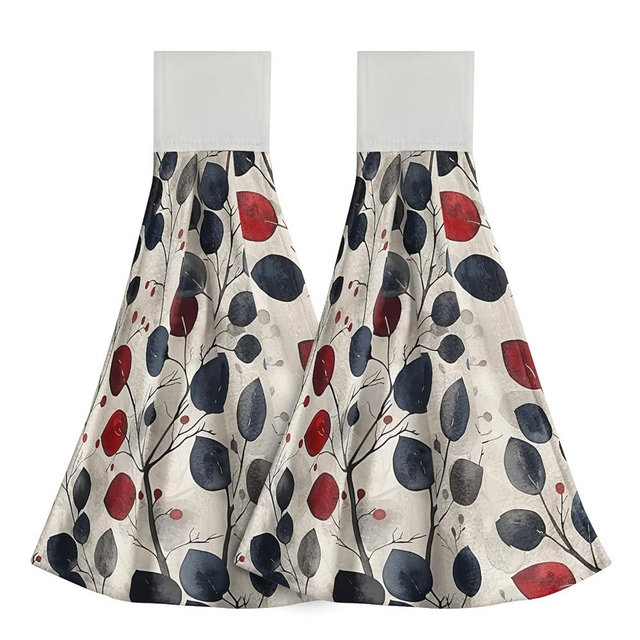 Giwawa Black Red Leaves Hand Towel Watercolor Plant Dish Cloth Tie Towels Absorbent Hanging Towels for Kitchen Tea Bar