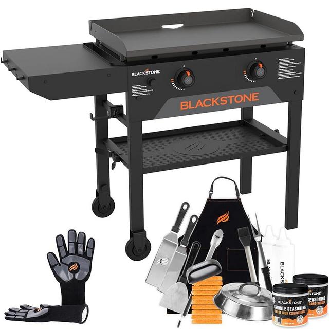 Blackstone 28 Inch Original Omnivore Griddle 2206, Blackstone 2 Burner Griddle Portable Outdoor Flat Top Grill with Blackstone Accessories, Blackstone Griddle Seasoning, and Blackstone Griddle Gloves