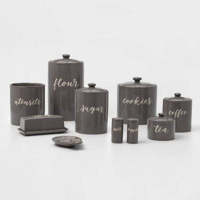 9pc Stoneware Kitchen Canister Set Gray - Threshold™