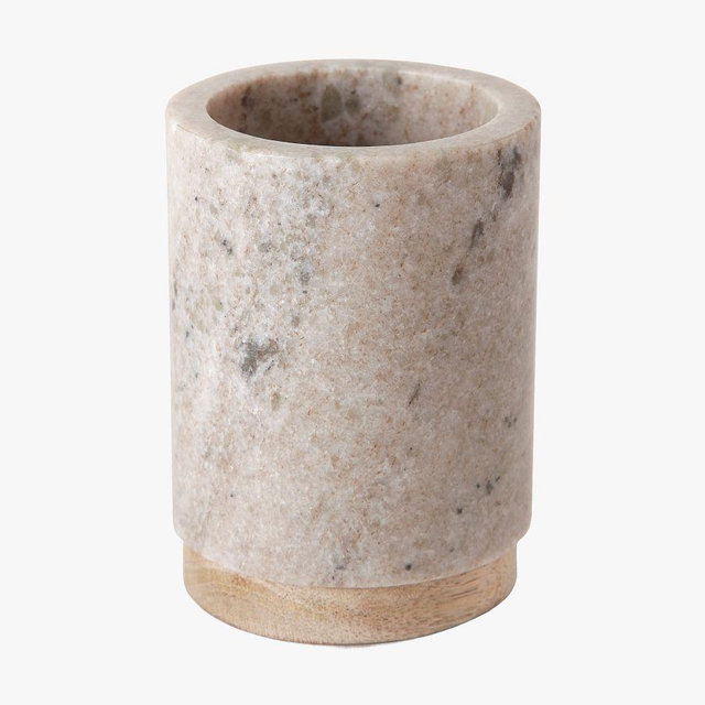 Aude Marble & Wood Toothbrush Holder, Beige