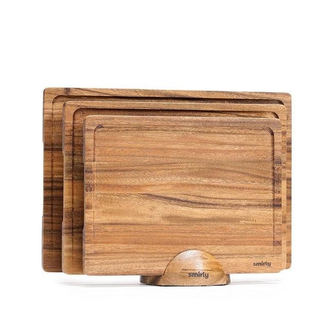 SMIRLY Wooden Cutting Boards For Kitchen - Walnut Cutting Board Set with Holder, Wood Cutting Board Set, Cutting Board Wood, Wooden Chopping Board, Wooden Cutting Board Set