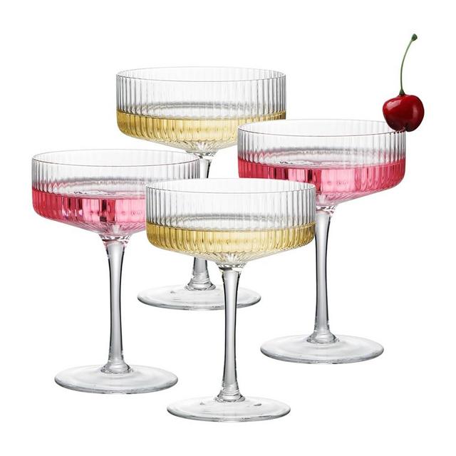 AODEYU 4 Pcs Ribbed Coupe Glasses, 10 oz Vintage Cocktail Coupe Glasses Set, Unique Martini Glass, Classic Galssware, Bar Drinking Glasses Set Pefect for Cocktail, Wine