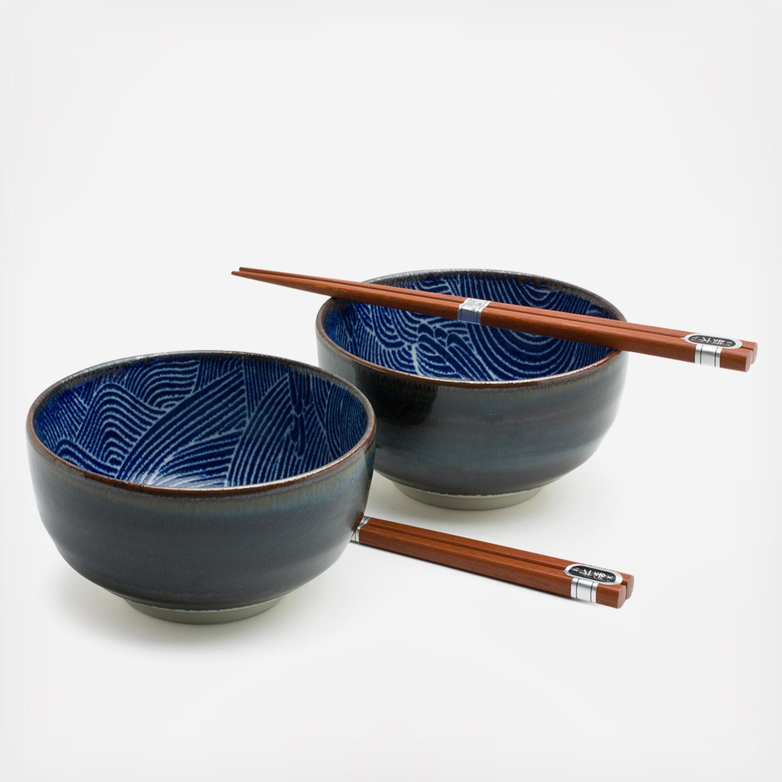 Miya Company, 4-Piece Aranami Blue Wave Noodle Bowl Set | Zola