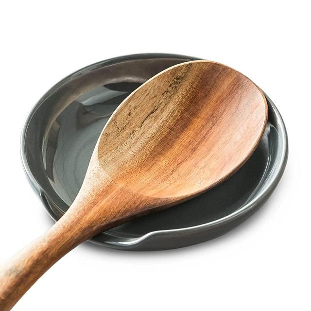 Spoon Rest Spoon Holder for Stove Top, Ceramic Spoon Rest for Kitchen Counter, 5 Inch Kitchen Spoon Rest Cooking Spoon Holder Spatula Holder, Birthday, Housewarming, Christmas Gifts for Women, Gray