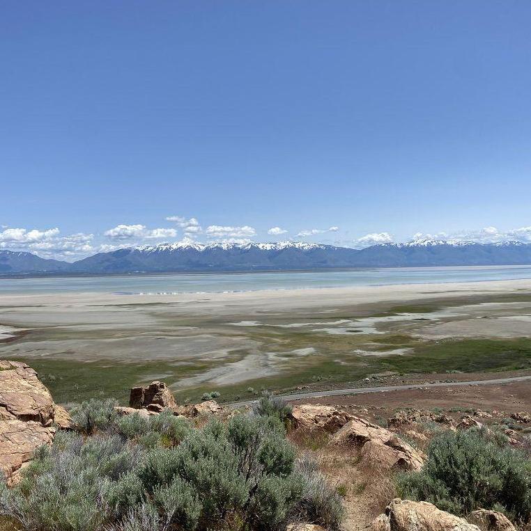 The Great Salt Lake. View from the hills of Antelope Island State Park.