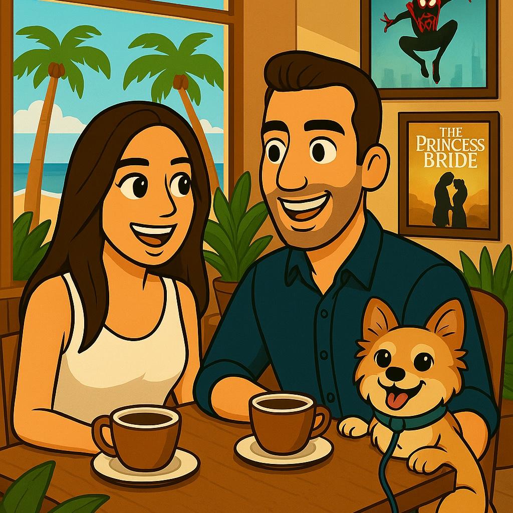 THEIR FIRST DATE TOOK PLACE
AT A LOCAL CAFÉ,
NERVOUS AT FIRST-
WHAT WOULD THEY SAY?
BUT THEY SIPPED AND THEY SMILED,
AND NOT BEFORE LONG,
THEY TALKED ABOUT FAMILY, CAREERS,
FAVORITE MOVIES AND SONGS.