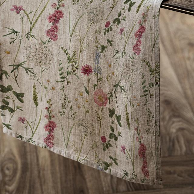 Linen Table Runner Meadow Linen Table Runner Dinning Room, Beige in Melange Table Runner, Floral Table Runner Home Decorative
