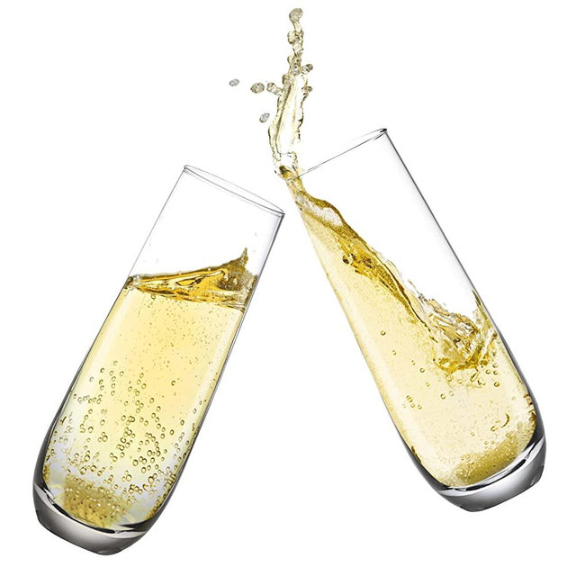 Yaschmo Stemless Champagne Flutes Set of 4 Crystal Glasses, 10.2oz Champagne Glasses, for Home Wedding and Shower Party Supplies