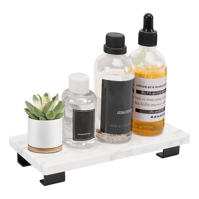 Winmien Bathroom Vanity Tray and White Marble Kitchen Soap Tray, Luxurious Small Accessory for Table/Countertop (Black-Rectangle, 8" x 4" x 1")