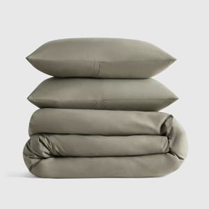 Organic Crisp Percale Duvet Cover Set in Dried Sage - Full/Queen with Sham