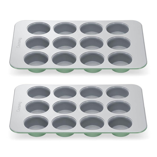 Caraway Non-Stick Ceramic 12-Cup Muffin Pan Duo - Naturally Slick Ceramic Coating - Non-Toxic, PTFE & PFOA Free - Perfect for Cupcakes, Muffins, and More - Sage
