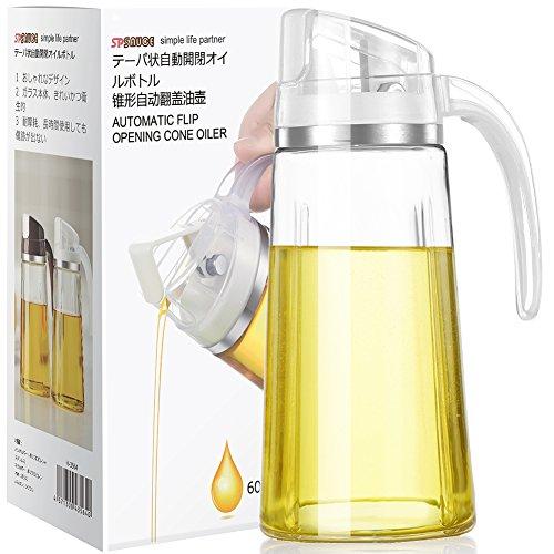 Auto Flip Olive Oil Dispenser Bottle,20 OZ Leakproof Condiment Container With Automatic Cap and Stopper,Non-Drip Spout,Non-Slip Handle for Kitchen Cooking White