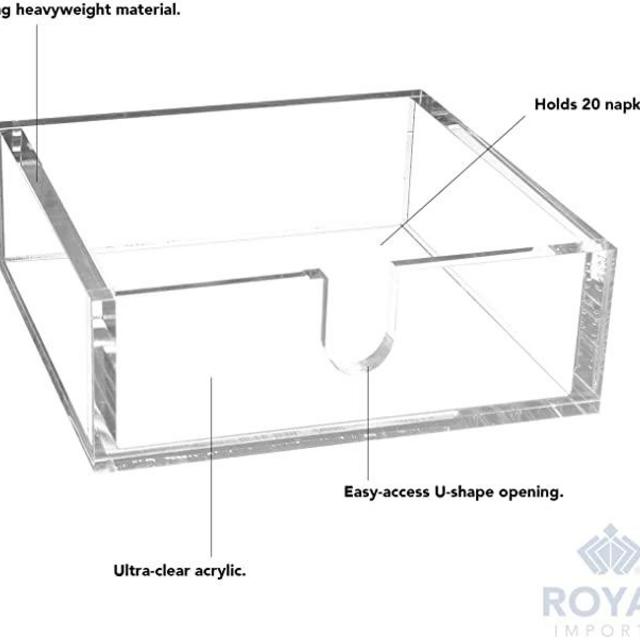 Royal Imports Acrylic Dinner Napkin Holder, Clear Luncheon Paper Decorative Dispenser Tray Caddy, Plastic Holder for Kitchen, Dining, Beverage, Bathroom, Party, 7.5"x7.5"x2.5"