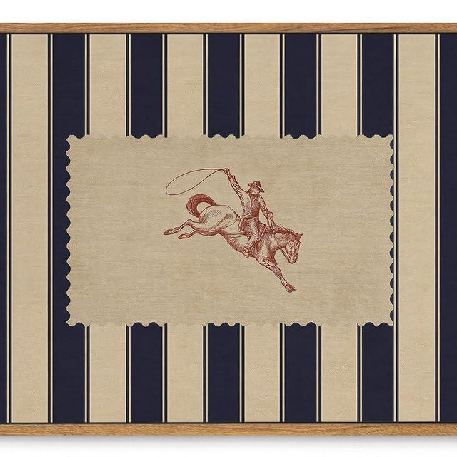 ZZLWBKGL Vintage Western Framed Wall Art Farmhouse Striped Cowboy Canvas Wall Art Retro West Country Pictures Decor Mid Century Rodeo Art Prints for Living Room Bedroom