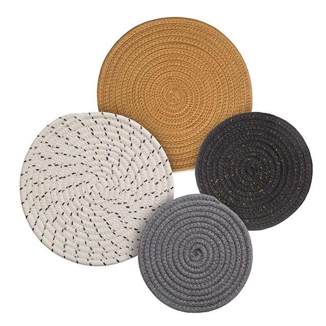 Potholders Set Trivets Set 4pcs 2 sizes 7 Inches & 9 Inches Diameter 100% Eco Pure Cotton Thread Weave Trivets for Hot Pots and Pans | Kitchen Trivets for Hot Dishes Hot Pot Holders for Cooking Baking