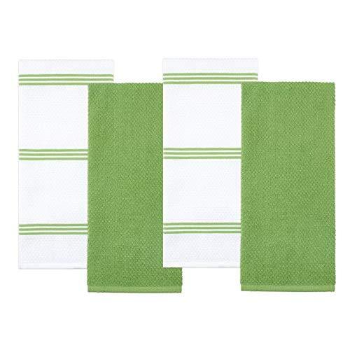 Sticky Toffee Cotton Terry Kitchen Dish Towel, 4 Pack, 28 in x 16 in, Green Stripe