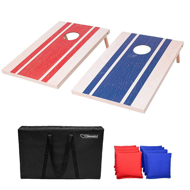 GoSports Classic Cornhole Set - Includes 8 Bean Bags, Travel Case and Game Rules (Choose between American Flag, Football, Rustic, Chevron, Wood and Classic Designs)