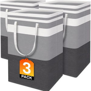 BlissTotes 3-Pack Laundry Basket, Gradient Grey, 75L