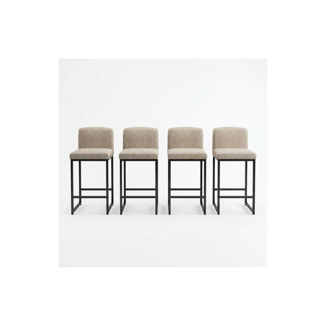 Set of 4 Upholstered Barstool with Ergonomic Backrest, Counter Height Chair for Open Kitchen & Dining Room, Beige