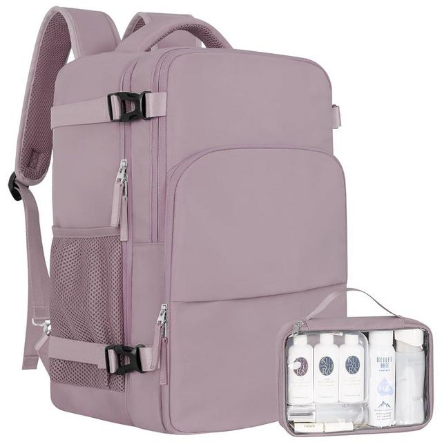 Sinaliy Travel Backpack, Carry on Flight Approved Backpack with Multi-Pockets, TSA Waterproof 17.3inch Laptop Backpack, Personal Item Travel Bag for Men Women, Light Purple