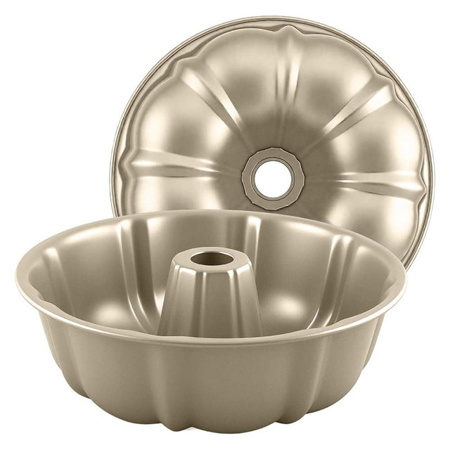 Shinsin Bundt Cake Pan, 10-Inch Nonstick Round Fluted Tube Cake Baking Pan, Buntz Pound Cake Mold,Tube Bakeware,Baking Mold for Jello/Gelatin/Chocoflan/Flan, Non Toxic, Easy Clean - Gold
