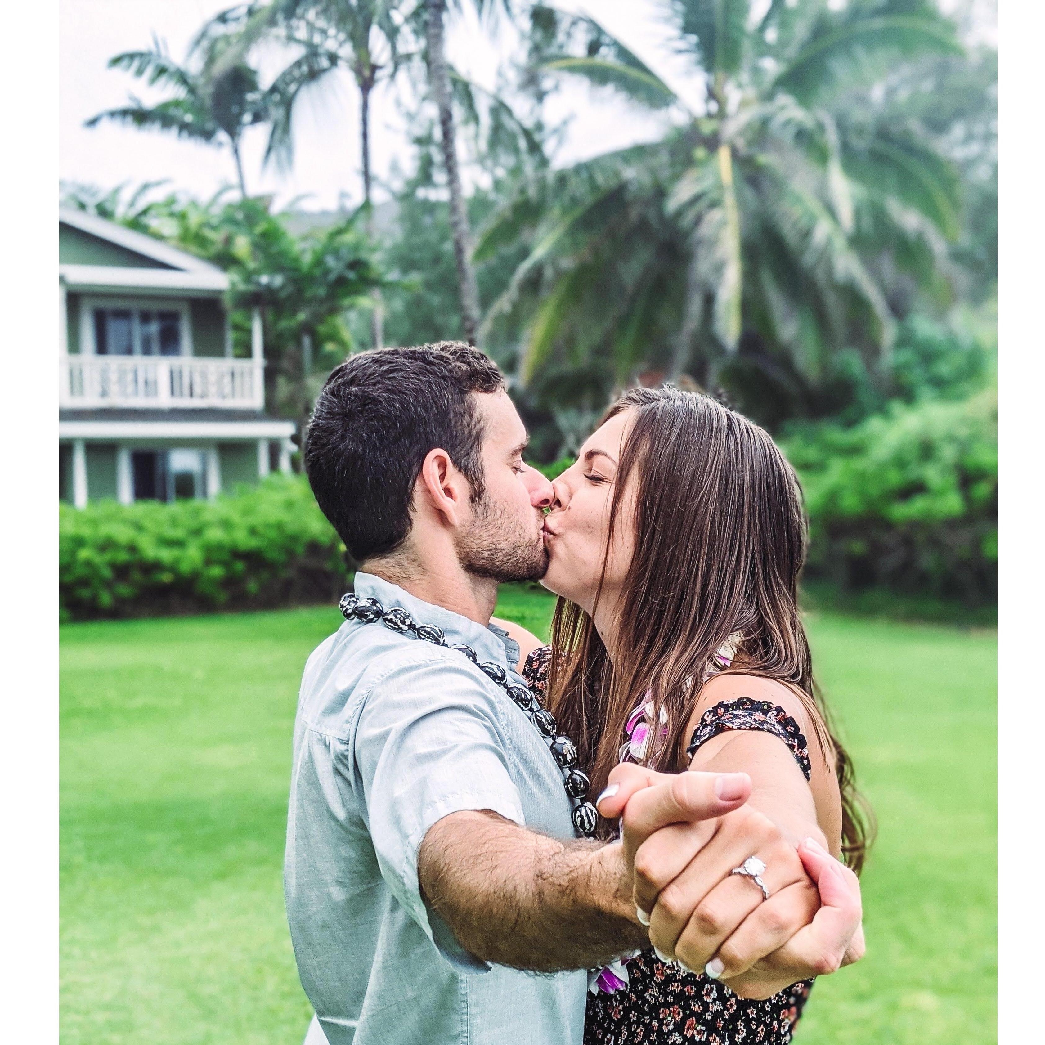 The One celebrating our engagement at Ellie's cousin's house on the North Shore of Oahu