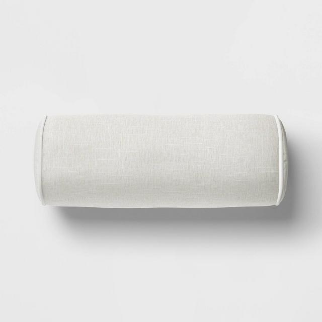 20"x8" Solid Cylinder Outdoor Bolster Pillow with Contrast Piping Tan - Threshold™ designed with Studio McGee