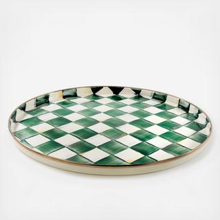 Emerald Check Stainless Steel Round Tray