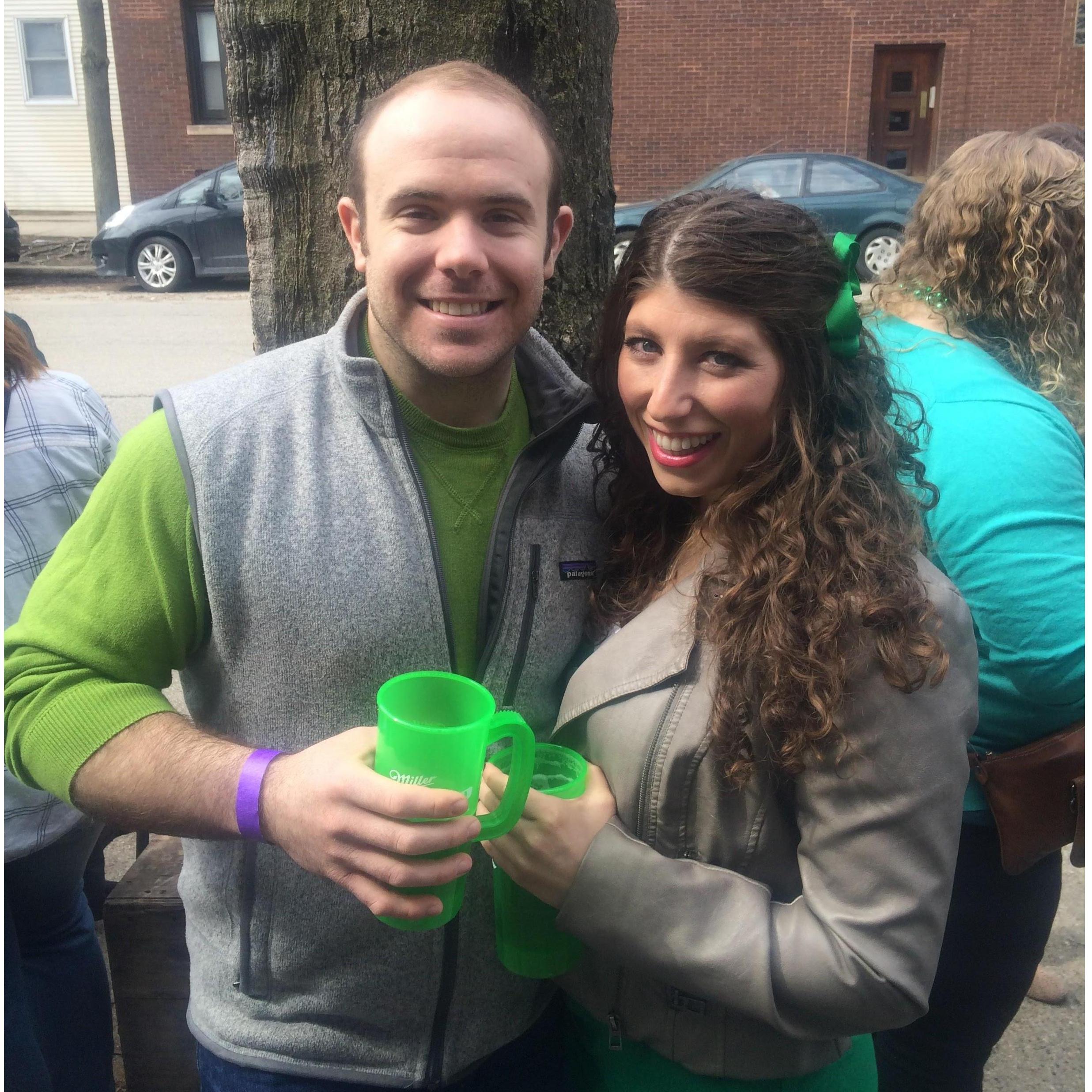 2016: Danny and I on St. Paddys day. We love this holiday and have hosted a party the past few years at our apartment