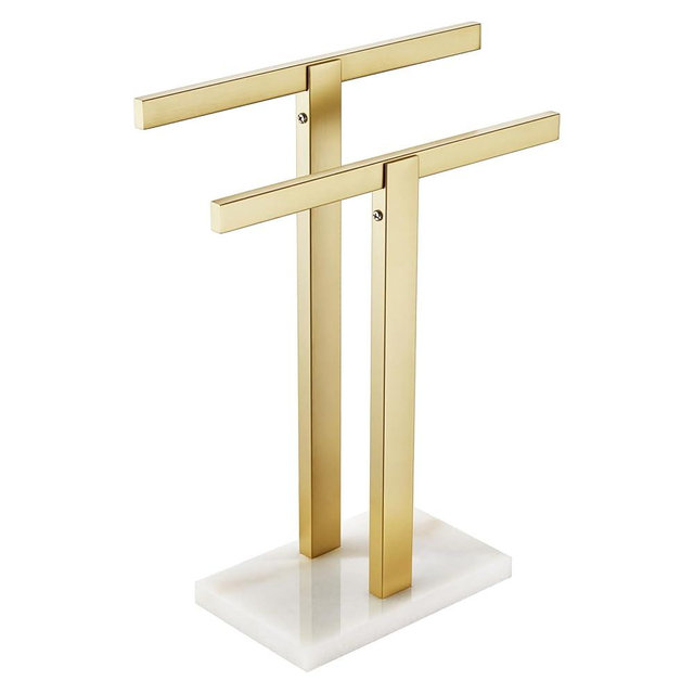 KOKOSIRI Hand Towel Bars Standing Towel Rack with Marble Base for Bathroom Kitchen Vanity Countertop, Gold Stainless Steel 15.7'' Height THS0001-SM-BG
