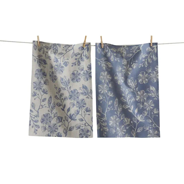 tag Canyon Print Floral Dishtowel Set - Blue Design, Kitchen Textiles, Machine Washable, 26" x 18" - Everyday Use