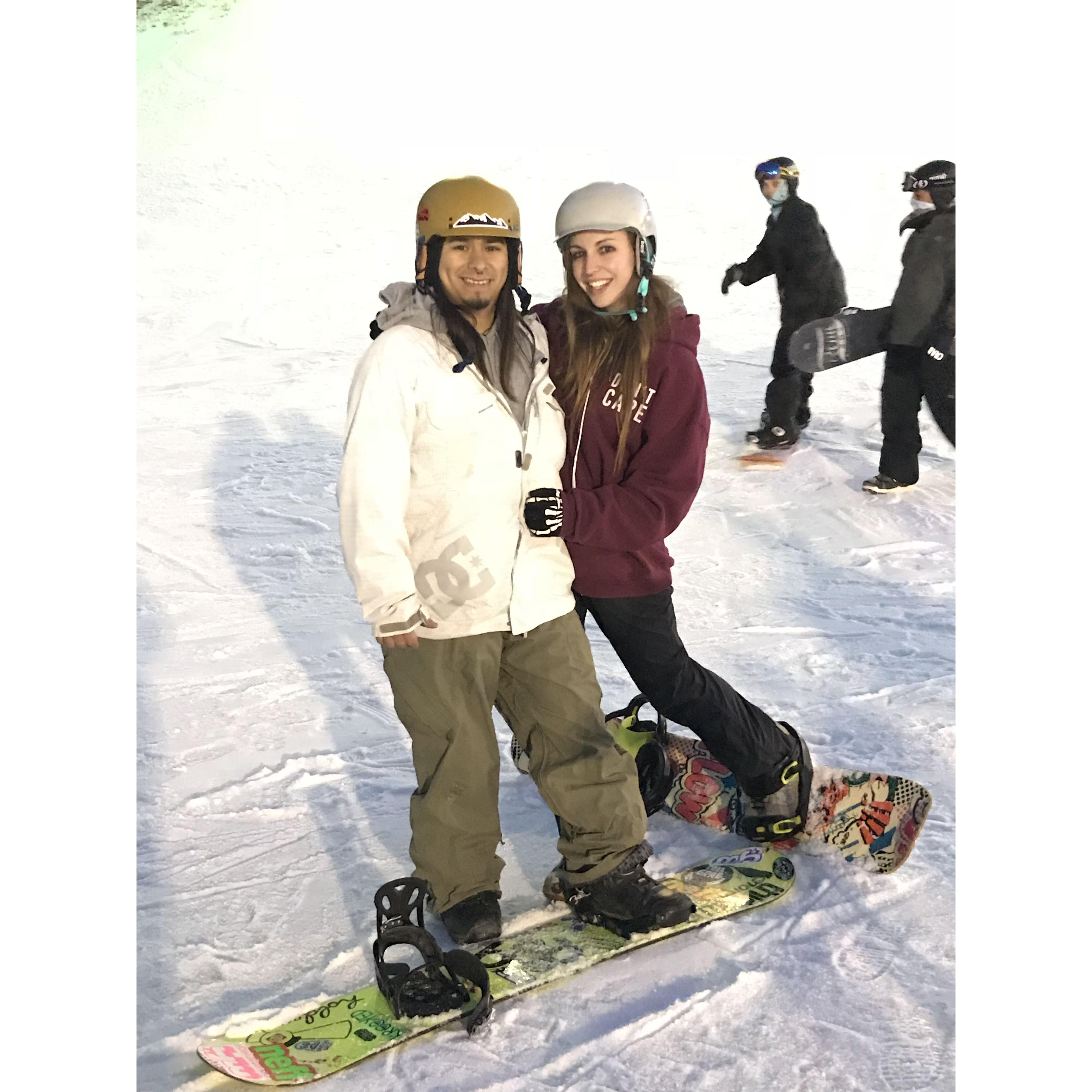 Danielle helping James with his first snowboarding lesson!