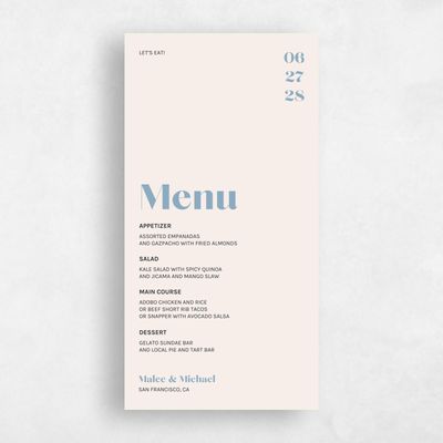 Linen, Blue Wedding Menu - Vitale