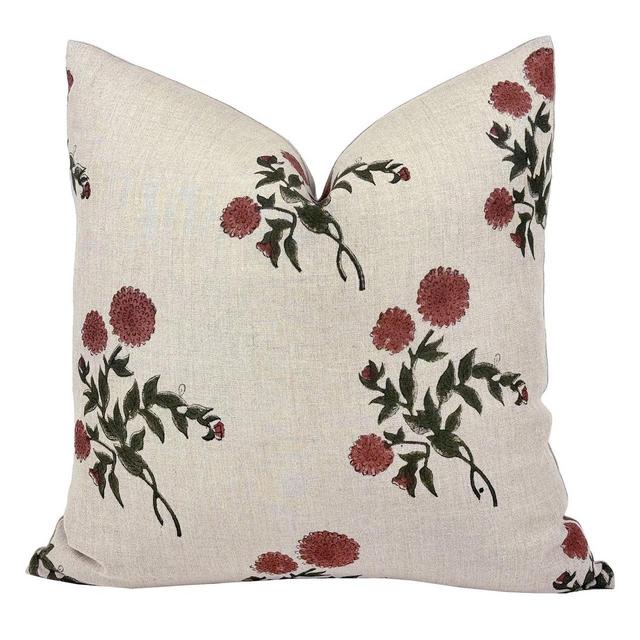 FREYA | Designer Ginger Red Floral Linen Pillow Cover, Block Print Pillow, Terracotta Floral Pillow, Muted Red Floral Pillow, Spring Pillow