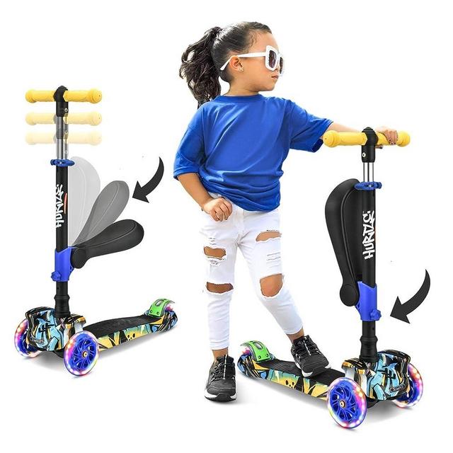 Scooter for Kids - Stand & Cruise Child/Toddlers Toy Folding Kick Scooters w/Adjustable Height, Anti-Slip Deck, Flashing Wheel Lights, for Boys/Girls 2-12 Year Old - Hurtle