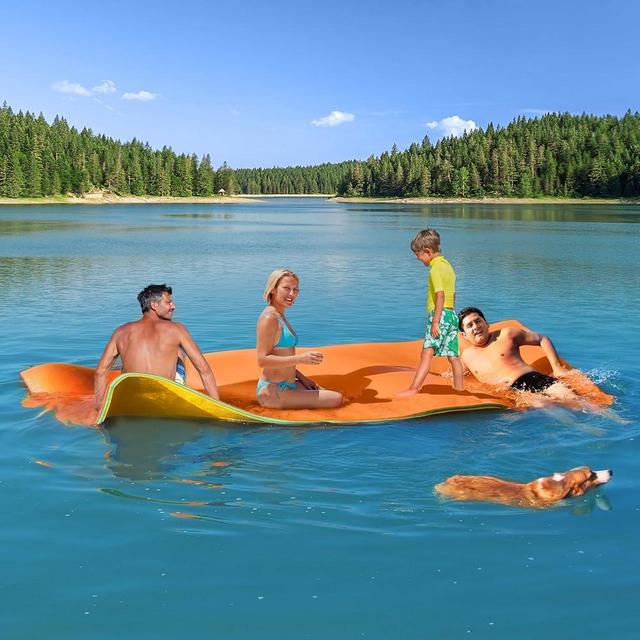 CTSC Floating Mat - Lily Pad Floating Mat - 9 x 5 Ft Floating Mat for Lake, High Density Tear-Resistant XPE Foam with a 16.4' Elastic Bungee Tether for Lake, Beach, Pool