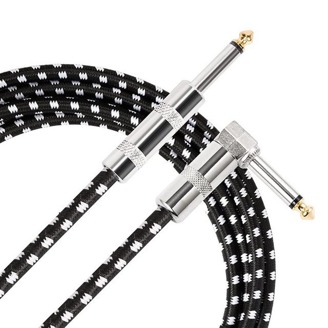 Donner Guitar Cable 10 ft, Premium Electric Instrument Bass Cable AMP Cord 1/4 Right Angle to Straight Black White