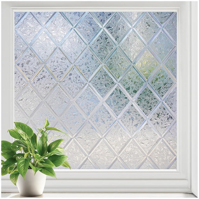 rabbitgoo Window Privacy Film, Decorative Privacy Window Film Sun Blocking, Frosted Glass Cling for Home Door, Non-Adhesive Static Cling Sticker Covering Heat Blocker, Clear, 17.5" x 78.7"